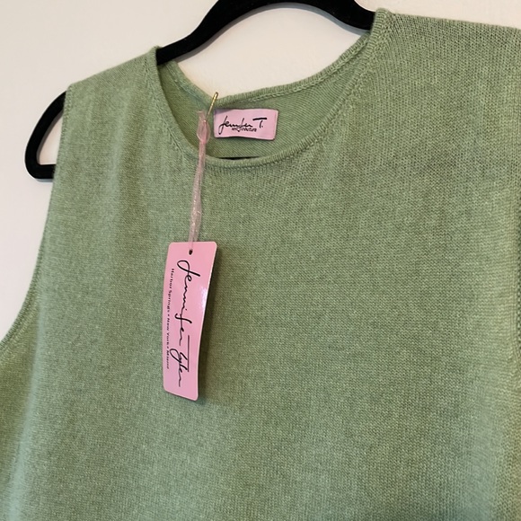 Jennifer Tyler moss green 100% cashmere round neck sweater tank. Italy. SzL - Picture 2 of 11